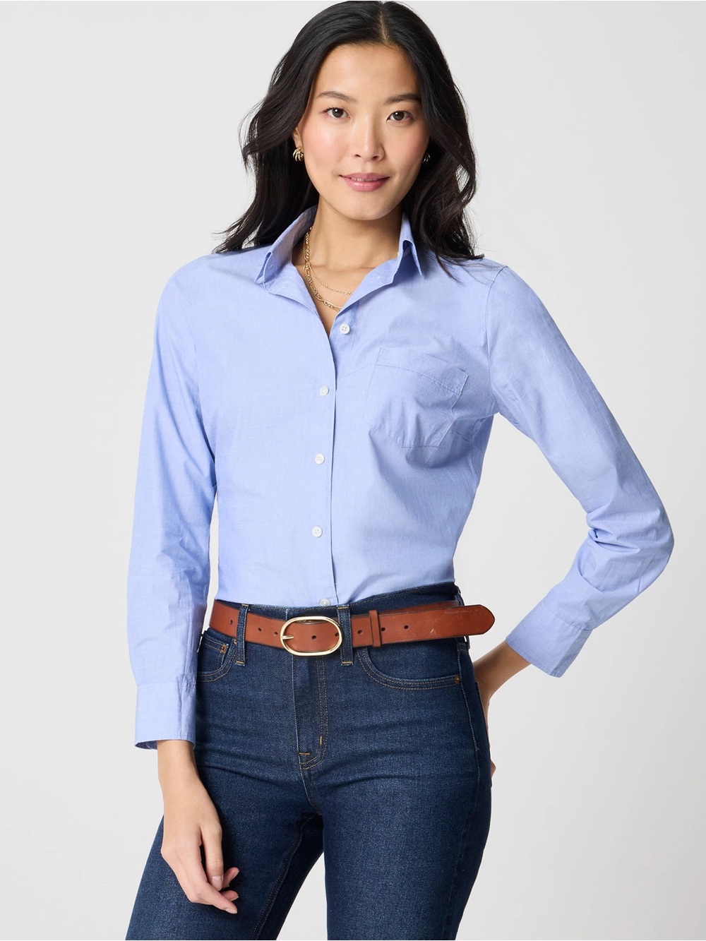 Signature-fit button-up shirt in end-on-end cotton NWT